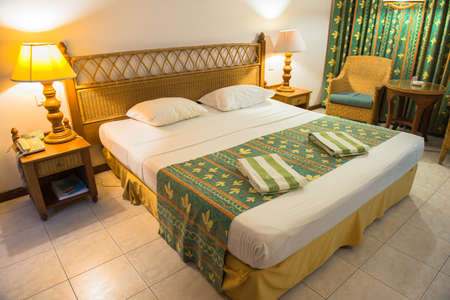 Interior of the tropical villa bedroom in South male atoll of Maldivesのeditorial素材