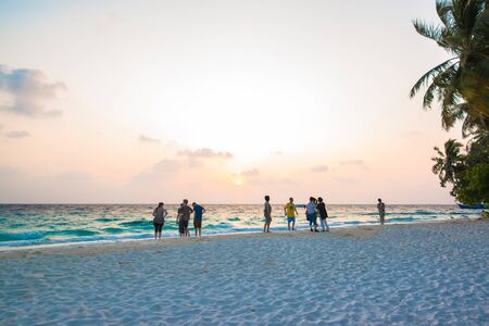 Tropical white sand beach with palm treesの写真素材