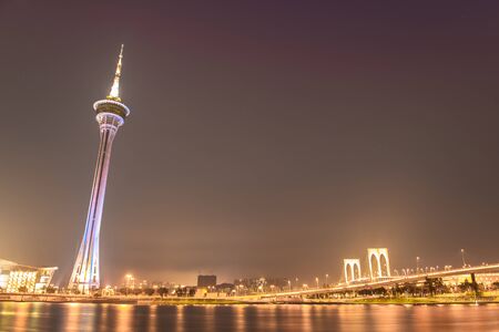 Macau tower, the famous landmark of Macau with the illumination showsの写真素材