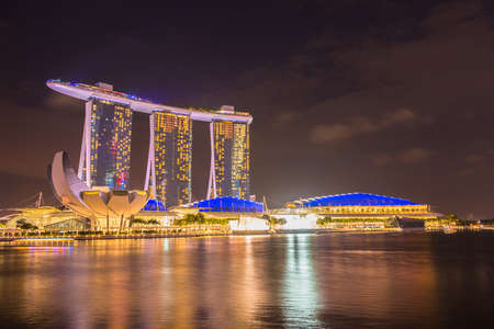 Nightscape of Singapore downtown at Marina bayのeditorial素材