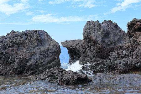 A work of art created by nature and time at Aljakji Beach in Jeju Island.の写真素材