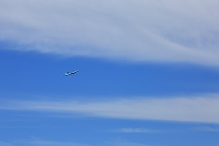 airplane flying in the blue sky