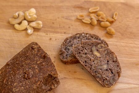 Rustic walnut bread with peanuts and cashews