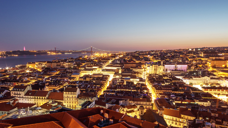 Lisbon at night - view from Castelo de Sao Jorgeの写真素材