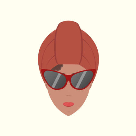 woman with fashion sunglasses and turban vector illustration. red and brown colors. Flat design style. White background.のイラスト素材