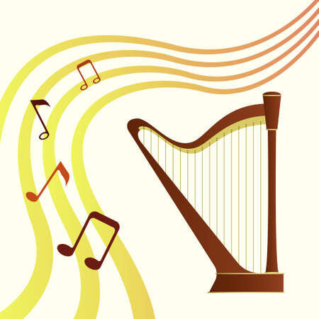 Harp vector illustration. string musical instrument. Orchestra instrument. Wooden instrument. Gradient colors. musical notesのイラスト素材