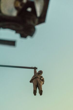 Sculpture of David Black, hanging Seven Foot Sigmund Freud, bottom view.のeditorial素材