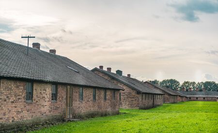 Oswiencim, Poland - September 21, 2019: Birkenau concentration camp. Death barracks. Jewish extermination camp history.のeditorial素材