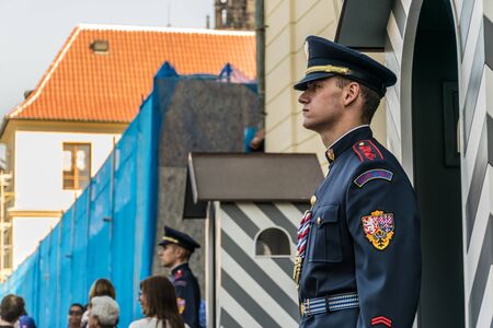 Prague, Czech Republic - September , 18, 2019: The guards of honor guards at the presidential Palace in Prague castle. In this special unit is six hundred soldiers.のeditorial素材
