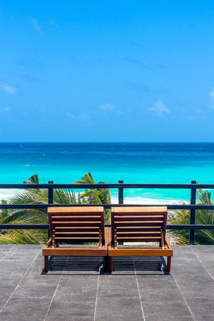 Great place to appreciate the beautiful Caribbean sea in Cancun - Mexicoの写真素材