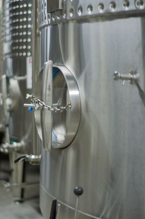 Industrial equipment for the production of food, mixer of liquids in stainless steel. Shakers.
