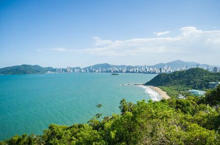 Aerial photo of the beach of CamboriÃº, Santa Catarina, Brazil.の写真素材