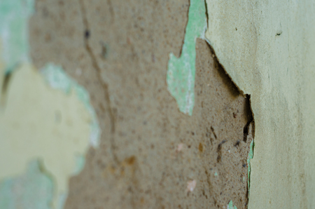 Wall with peeling paint, paint problem. Inadequate paint system, water infiltration.の写真素材