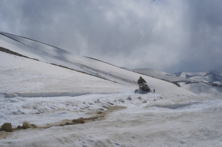 Mountain of snow on Mount Lebanon, Snowmobile, Winter of Lebanon.の写真素材