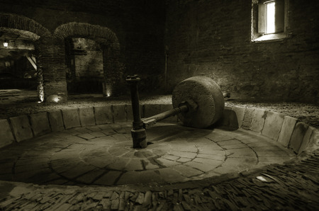Old stone grinder for cereal and blue agave.の写真素材