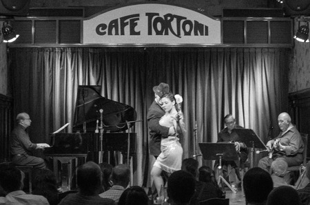 BUENOS AIRES, ARGENTINA - DECEMBER 27, 2015: Tango show at the old Cafe Tortoni. Opened in 1858, it moved to its present location in 1880.のeditorial素材