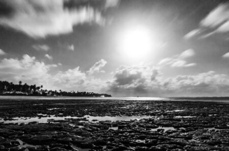 Beautiful long exposure night image of SÃ£o Miguel dos Milagres beachの写真素材