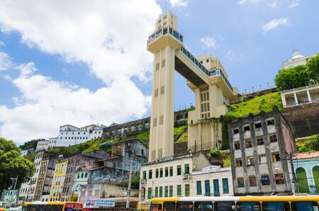 View of the Lacerda Elevator and the Todos os Santos Bay in Salvador, Bahia, Brazil.
