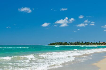 Great sea themed background, beautiful sea with blue water turquoise Caribbean style. Carneiros Beach located in Pernanbuco in Brazilの写真素材