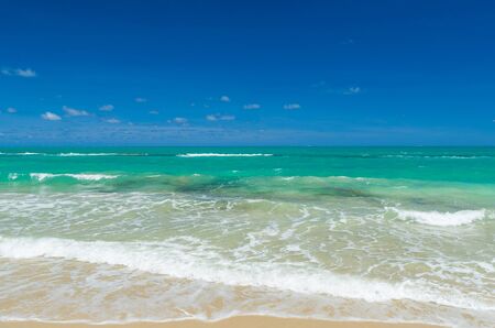 Great sea themed background, beautiful sea with blue water turquoise Caribbean style. Carneiros Beach located in Pernanbuco in Brazilの写真素材