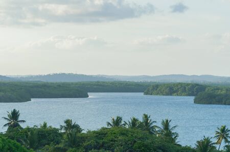 Beautiful view of Mangue Seco in Bahia, small fisherman's beachの写真素材