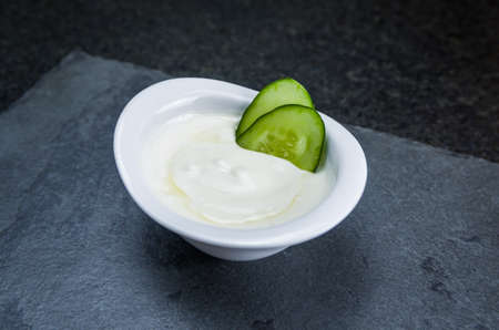 Delicious Lebanese (Arabic) food, labneh sauce, produced with curd, natural fermentation milk.の写真素材