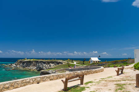 Cancun - Isla Mujeres, June 13 2013: Beautiful view of the coast of the island of Isla Mujeres.の写真素材