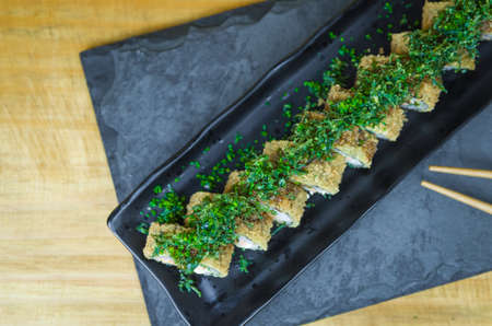 Perfect sushi, traditional Japanese cuisine. Delicious hot sushiの写真素材