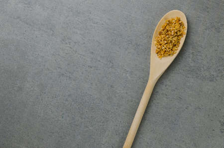 Garlic spice in wooden spoonの写真素材