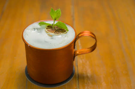 Delicious Moscow Mule drink copper cup close-upの写真素材