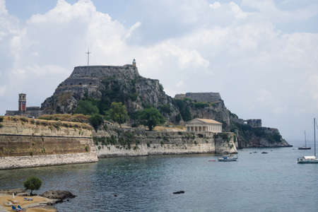 Greece, Corfu island, the old fortress Ancient medieval monument n a dramatic promontory at Corfu town, Greece Landscape aspect with copy spaceのeditorial素材
