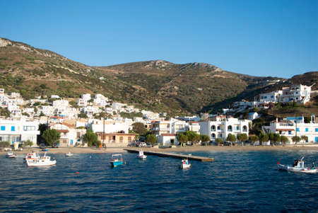 Fourni island - Greece - September 1 2014 : Secluded small destination. View of the picturesque port. Landscape aspect view with copy space.のeditorial素材