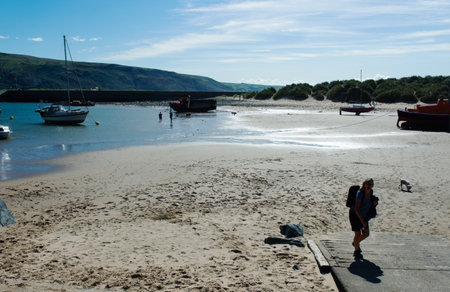 Barmouth - Wales - September 14 2022 : Beautiful Welsh seaside destination. Summer day scene with view of the sandy beach and bay.のeditorial素材
