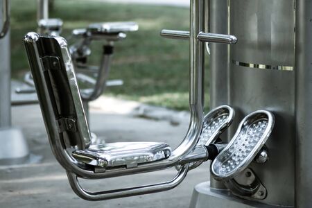 Stainless steel exercise equipment in an outdoor park, Chon Buri, Thailand