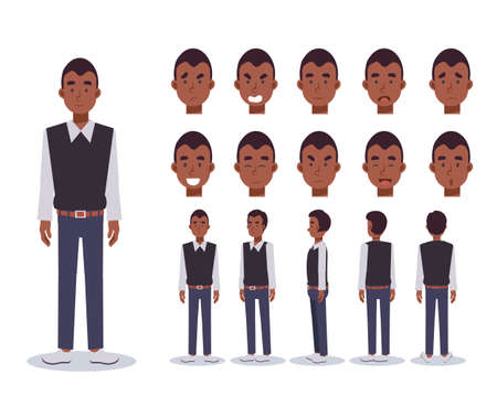 Set of Flat Vector Character man wear casual clothing with various views, Cartoon style.のイラスト素材
