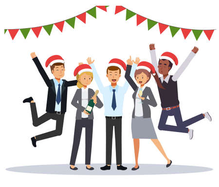 Group of businessman and businesswoman are celebrating christmas party.Flat vector Cartoon character.のイラスト素材