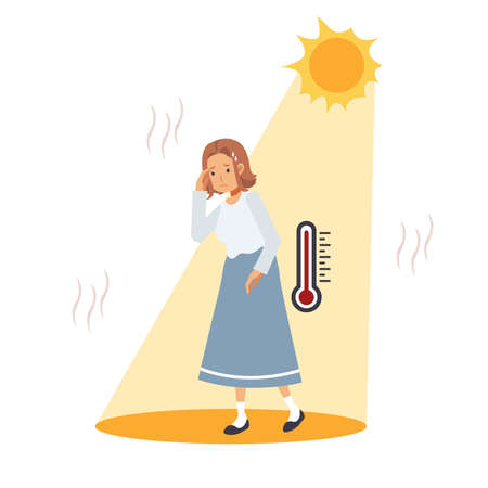 heat stroke concept.Sunstroke and sunburn risk woman under burning sun. High temperature ,Hot weather.Summerのイラスト素材