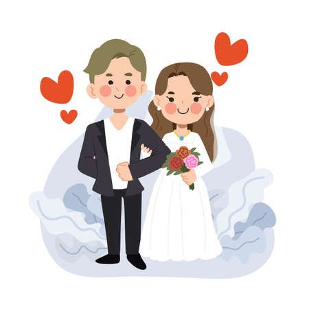 Cute wedding couple vector cartoon character illustration.のイラスト素材