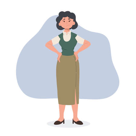 female school teacher is confuse.Flat vector cartoon character illustrationのイラスト素材