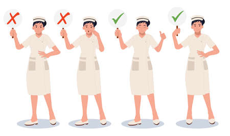 character set of Female nurse in Different poses and emotions. Vector cartoon illustrationのイラスト素材