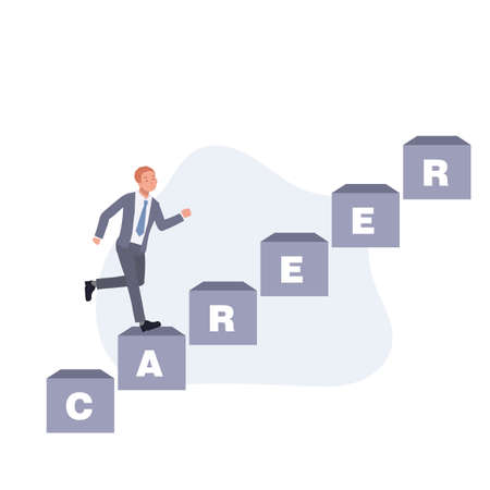 Businessman running up on career stairway. growth Career development concpet. Vector illustrationのイラスト素材