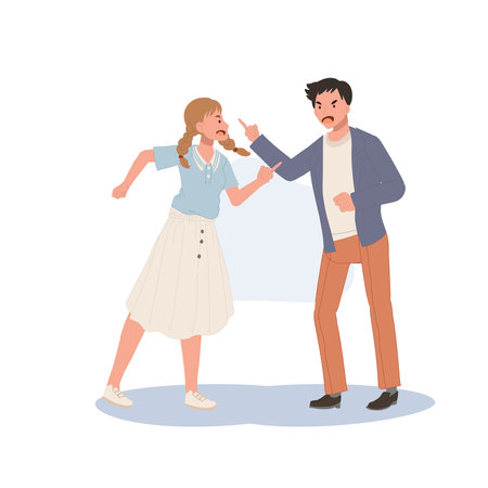 Misunderstanding, conflict, disagreement concept. Angry People shouting and fight. Flat vector cartoon illustrationのイラスト素材