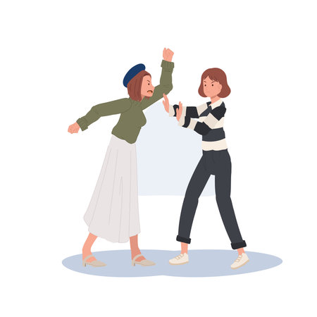 Misunderstanding, conflict, disagreement concept. Angry People shouting and fight. Flat vector cartoon illustrationのイラスト素材