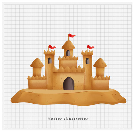 summer vacation theme. Sand castle. hand draw watercolor cartoon illustrationのイラスト素材