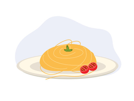 spaghetti pasta on plate. Food . Spaghetti Noodles. Flat vector cartoon illustrationのイラスト素材