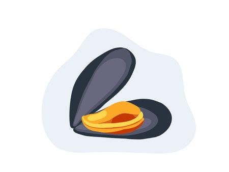 blue mussel with shell. food. seafood. cartoon vector illustrationのイラスト素材