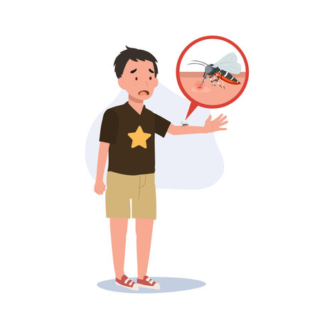 Preventing Zika Virus Spread concept. ypung little child  with Mosquito Bites Scratching Itchy Skin in Summertime.のイラスト素材