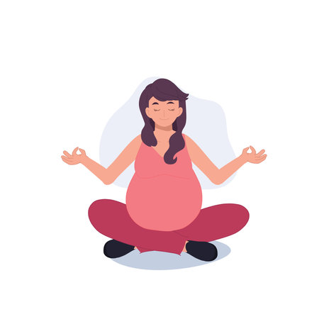Pregnant Woman doing Meditation. Pregnancy Yoga and Meditation.  Pregnancy Meditation Art.のイラスト素材