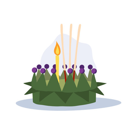 Thai Krathong Festival Illustration. Beautiful Candlelit Krathong.のイラスト素材