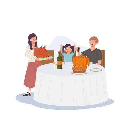 Happy Family Enjoying Thanksgiving Dinner. Family Thanksgiving Celebrationのイラスト素材